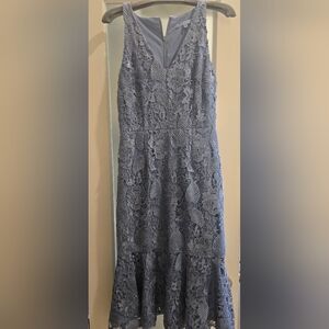 Antonio Melani Blue-Gray Lace & Cut-work Embroidery Midi Mermaid Dress, Sz 4 NWT